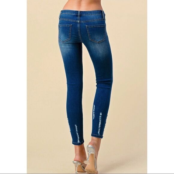 Blue denim skinny distressed jeans - Picture 4 of 5